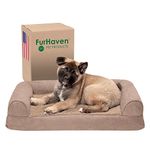 Furhaven Memory Foam Dog Bed for Medium/Small Dogs w/Removable Bolsters & Washable Cover, for Dogs Up to 35 lbs - Plush & Suede Sofa - Almondine, Medium