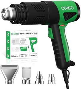 COMTO Heat Gun 1800W Fast Heating 122℉-1202℉ Heavy Duty Hot Air Gun Variable Temperature Control Overheat Protection 2 Speed Air Flow with 4 Nozzles for Crafts, Shrinking Tubing, Vinyl Wrap (SG-1004)
