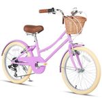 Glerc Missy 20" inch Girl Cruiser Kids Bike 6-Speed Teen Hybrid City Bicycle for Youth Ages 6 7 8 9 10 11 12 Years Old with Wicker Basket & Lightweight, Purple