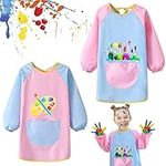 Lweiiws 2 Pack Kids Art Smock Children Waterproof Painting Apron Age 6-12, Paint Smock Kids with Long Sleeve and Pocket