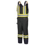 Pioneer High Visibility Overall Bib Pants, Waterproof, Insulated, Reflective, High Visibility Coveralls for Work Safety, V1120870, Black, Small