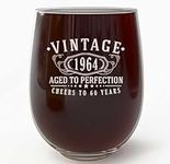 Vintage 1964 Etched 17oz Stemless Wine Glass – Happy 60th Birthday Gifts for Women Men, Cheers to Turning 60 Year Old Woman Her Decorations Decor, 60th Anniversary Bday Party Favors, Gift Ideas 1.0