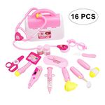 DesignerBox Doctor Kit for Kids with Electronic Stethoscope, 16 PCS Mini Pretend-n-Play Medical Toys Set Doctor Tools Toy Nurse Kit in Pink Durable Gift Case for Toddlers Girls and Boys Birthday Gift