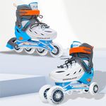 Jaspo Sparkle 2.0 Convertible & Adjustable Inline/Quad Roller Skates, 2-in-1 Design,Aluminium Chassis, 70mm PU 85A Wheels, PVC Shoe,for Kids & Youth (Blue/White, M (20 to 24 cms))