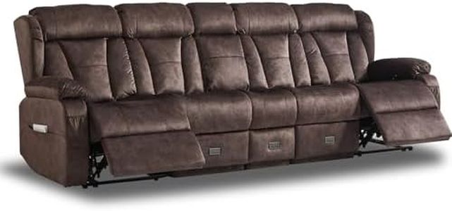 DUNELLA 110" Loveseat Recliner Sofa, 4 Seater Reclining Loveseat with Console, Home Theater Seating Recliner Couch with Storage AC/USB A/USB C Ports for Living Room (Brown, 4 Seat with Console)