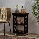 ADVRZO Home Wooden Rustic Serving Trolley Lipped Top Hand-Rubbed Chocolate Dark Brown sheesham Wood 2-Shelves kiotchen cart in Dark Walnut/ Natural/ Walnut Finish (advrzowitrodarkwalnut0012)