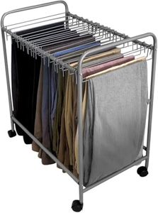 Evelots Pants Rack with 20 Pants Hangers Rolling Trolley Cart - Skirt Hangers, Jean Organizer for Closet