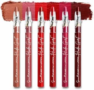 Huda Girl Lip Liner Pencil Lipstick Combo Set, 2 In 1 Long Lasting Lipliner Pencil Waterproof Collection With Built In Sharpener, Red And Maroon Shade Mix, Pack Of 6