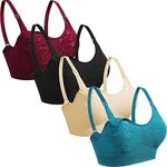 GXXGE 4Pack Nursing Bra for Breastfeeding Maternity Bras Push Up Silk Seamless Pregnancy Bralette Underwear, Jacquard(black Beige Rosered Blue), L