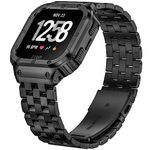 SUPLINK Stainless Steel Case & Band Compatible with Fitbit Versa 4 Bands/Versa 3/Versa/Versa 2 Watch bands Men,Protector Cover Strap for Fitbit Sense/Versa Lite/Fitbit Sense 2 Bands,Black