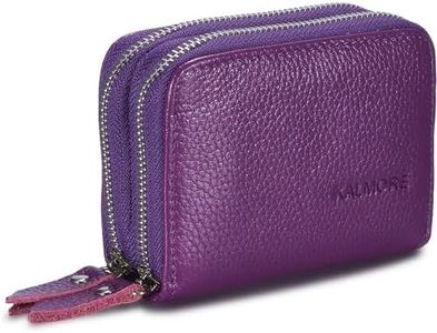 KALMORE Women's Leather RFID Secured Spacious Cute Zipper Card Wallet Small Purse, Purple, Two Zippers, Genuine Leather RFID Secured Spacious Cute Zipper Card Wallet Small Purse