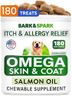 BARK&SPARK Omega 3 for Dogs - 180 Fish Oil Treats for Dog Shedding, Skin Allergy, Itch Relief, Hot Spots Treatment - Joint Health - Skin and Coat Supplement - EPA & DHA Fatty Acids - Alaskan Salmon