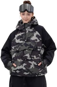 SNOWVERB Womens Snowboard Baggy Anorak Half-zipper Snow Jackets Camo Leopard Waterproof Mountain Ski Coats with Hood (US, Alpha, Medium, Regular, Regular, Camo/Black)