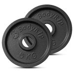 BodyRip Cast Iron Weight Plate | 2x 5kg, 2" Olympic Hole | Dumbbell or Barbell | Home Gym Training, Weightlifting