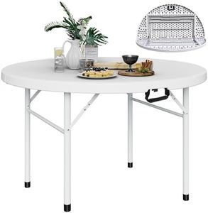 YITAHOME 48 Inch Round Folding Table for Outdoor/Indoor, Portable Folding Round Table w/1.57" Solid Tabletop and Sturdy Metal Frame Ideal for Party Picnic Camping BBQ Events, White