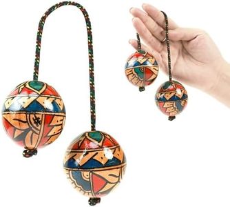 1 Pack Wooden Kashaka Shaker for Christmas Music Performance, Adjustable Length African Shakers, Asalato Instrument Rhythmic Ball, Traditional Aslatuas Double Balls Hand Percussion (Painted)
