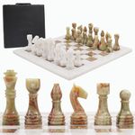 RADICALn 15 Inches Handmade White and Green Onyx Marble Full Chess Game Original Marble Chess Set