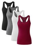 ROSYLINE Racerback Tank Tops for Women Workout Yoga Tanks Cami with Scoop Neck Activewear Undershirts 3-4 Pack Black Grey White Wine Red L