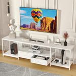 GYIIYUO TV Stand with Fabric Drawer for 65 70 75 Inches TV - Entertainment Center and Industrial TV Console Table with Open Storage Shelves for Living Room, Bedroom - 63" White