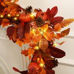 Alupssuc 6FT Fall Garland, Autumn Pumpkin & Maple Leaf Garland with 30 LED Lights[Warm White & Orange Lights], Lighted Fall Leaves Garland for Mantle Fireplace Home Porch Thanksgiving Party, Orange