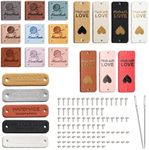 Coopay 50pcs Handmade Leather Labels - 3 Style Labels with Rivets, Holes for DIY Knit Items