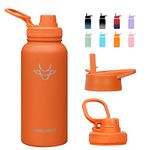 STACEGEELE 32oz Insulated Water Bottle with Straw 18/8 Stainless Steel Water Bottle with 2 Lids Metal Water Bottle Large Flask Vacuum Double Walled Reusable Leak Proof 32oz(950ml Orange)