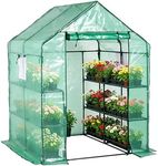 SDHYL Walk-in Portable Greenhouse, 2 Tiers 8 Shelves Heavy Duty Plant Hot House, High-Density PE Cover, Mesh Windows & Roll-Up Door, Weather-Resistant for Outdoor & Indoor Gardening