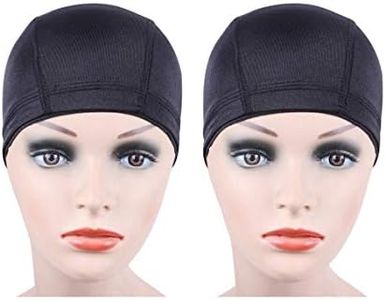 YANTAISIYU 2 Pcs/Lot Black Dome Cap Wig Caps Stretchy Wig Cap with Wide Elastic Band for Making Wig (Dome Cap M)