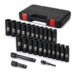 MIXPOWER 25 Pieces 1/2-Inch Drive Deep Impact Socket Set, CR-V, Metric/SAE, Includes 12mm to 24mm, 3/8-Inch to 1-Inch, 3", 5" Extension Bars, 1/2"-1/4" Adapter