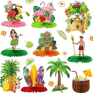 10 Pieces Hawaiian Luau Honeycomb Table Centerpiece Tiki Honeycomb Centerpieces Tropical Table Centerpiece 3D Flamingo Table Decorations for Hawaiian Luau Party Birthday Wedding Home Favor