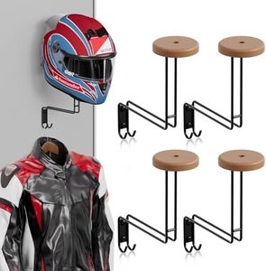 NANAGIFTREE Helmet Holder Wall Mount, 4 Pack Motorcycle Helmet Rack, Helmet Hanger Rack Motorcycle with 2 Hooks Helmet Hanger for Motorcycle Bike Coats, Caps, Baseballs and Rugby Helmet