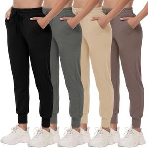 CAMPSNAIL 4 Pack Joggers for Women - Sweatpants with Pockets Lightweight Comfy Yoga Pants for Workout Travel Lounge