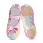 Ballet Shoes for Girls,Toddler Kids Ballet Dance Shoes-Glitter Design with a Cute Bow Split Dance Shoes for Dance Practice, Ballet, Stage Performances, Gymnastics 7.5 UK Child-EU24 Multicolor