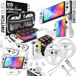 Orzly Accessories Kit Bundle Compatible with Nintendo Switch OLED Console (NOT 2017 Edition Compatible) Ultimate Geek Pack with Case and Screen Protector and Much More - Ice White Gift Boxed