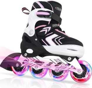 Nattork Roller Skates for Girls with Full Light up Wheels, Adjustable Beginner Inline Skates for Little Kids, Pink, Size 10C 11C 12C 13C