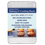 Oven-Safe, Dishwasher-Safe 100% Stainless Steel Cooling and Baking Rack - Cooling, Roasting, Cooking, Baking - Food-Safe, Heavy Duty - 10x14.75 inch - Tight-Wire Cooling Rack fits Jelly Roll Sheet Pan