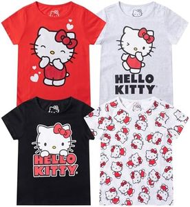 Hello Kitty Sanrio Girls 4 Pack Short Sleeve T-Shirt for Little and Big Kids, White/Red/Black/Grey, 10