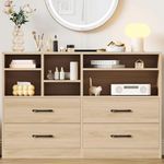 GarveeHome Oak Dresser for Bedroom, 4 Drawers & 6 Adjustable Shelf Storage Organizer with Sturdy Metal Handle, TV Stand for 55 Inch TV, Wood Closet Storage Cabinet for Living Room, Hallway, Entryway