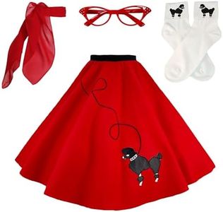 Hip Hop 50s Shop Adult 4 Piece Poodle Skirt Costume Set Red Medium/Large