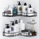 Shower Caddy, Corner Shower Shelf with Hooks/Soap Tray, Bathroom Storage Organizer, Wall Mounted Shower Caddy Shelf with Adhesive, Shower Shelves for Toilet, Dorm and Kitchen (Matte Black)