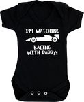 Hippowarehouse Shhh. I'm Watching Racing with Daddy!! baby vest bodysuit (short sleeve) boys girls Black