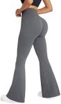 OMKAGI Women Seamless Butt Lifting Flared Leggings Scrunch Bums High Waisted Gym Trousers Workout Bootcut Yoga Pants(M, Grey)