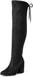 DREAM PAIRS Women's Black Thigh High Boots Over The Knee Stretch Suede Cute Block Heel Fashion Long Boots Size 8 M US Gracie-2