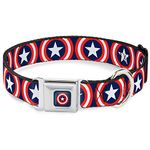 Buckle-Down DC-WCA012-WM Dog Collar Seatbelt Buckle, Captain America Shield Repeat Navy, 1.5" by 16-23"