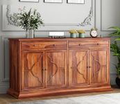 SNAP FURNITURE Wooden Sideboard Cabinet with Drawers and Shelf and Doors for Home Storage || Stylish and Durable Wooden Sideboard Cabinet for a Home (Honey)