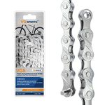 VG SPORTS 6/7/8/9/10/11 Speed Bike Chains,Half Hollow/Full Hollow Lightweight Bicycle Chains for Road Bike/MTB/BMX,Silver/Gold/Titanium/Rainbow 116 Links with Missing Link