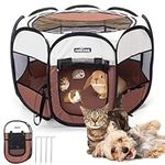 Nobleza Pop up Puppy Playpen, Foldable Pet Dog Playpen Portable Cat Play Pen, Outdoor Indoor Pet Fence Breathable Pet Carrier Kennel Soft Dog Cage Tent for Rabbit Hamster Guinea Pig, Brown,28"x28"x18"