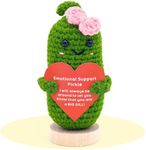 PICKLE BUDDIES Positive Pickle with Heart - Emotional Support Crochet Dolls Positive Vegetable Crochet Gifts Handmade Emotional Support Plush for Anxiety & Stress Relief Desk Decor