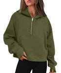 Oyamiki Womens Half Zip Sweater Long Sleeve Crop Top Sweatshirt Fleece Lined High Neck Pullover Army Green