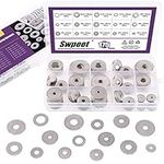 Swpeet 175Pcs 15 Sizes Large 304 Stainless Steel Penny Flat Washer Assortment Set, Including 7 Different Types for Home, Automotive and Shop Use Sizes - M3 M4 M5 M6 M8 M10 M12